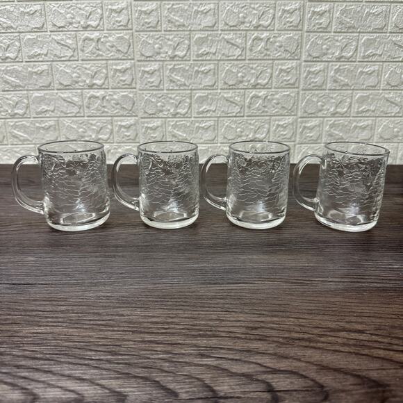 Luminarc USA Heavy Clear 3D Glass House Christmas Mugs 10 oz Set of 4 Vtg 80's - Picture 1 of 15